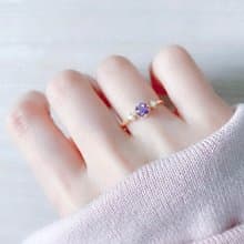 迷人的-高品質紫水晶4mm純銀鍍14K金戒指-二月誕生石