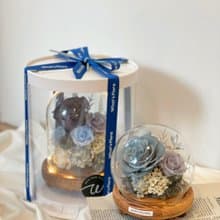 永生花玻璃球/盅 霧霾藍灰 生日禮物 情人節禮物