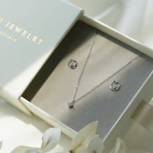 永恆經典 單鑽耳環耳夾 項鍊禮盒 925純銀飾品