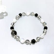 Ops black silver bracelet -黑髪晶/月光石/拉長石/黑曜石/純銀