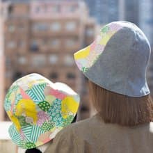 親子系列雙面用精靈夢幻世界拼牛仔藍內襯藍白條子鬱金香帽