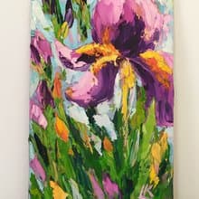 Iris Oil Painting on Panel Mini Purple Flower Wall Art Violet Iris Impasto Art