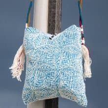 手縫純棉布側背包/刺繡斜背包/刺繡肩背包/indigo手縫藍染包-幾何