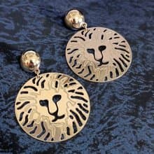 vintage jewelry  古董金屬簍空雄獅夾式耳環