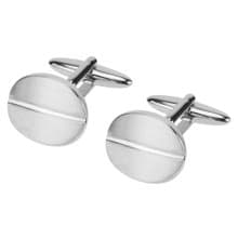 橢圓形銀色拉絲袖扣