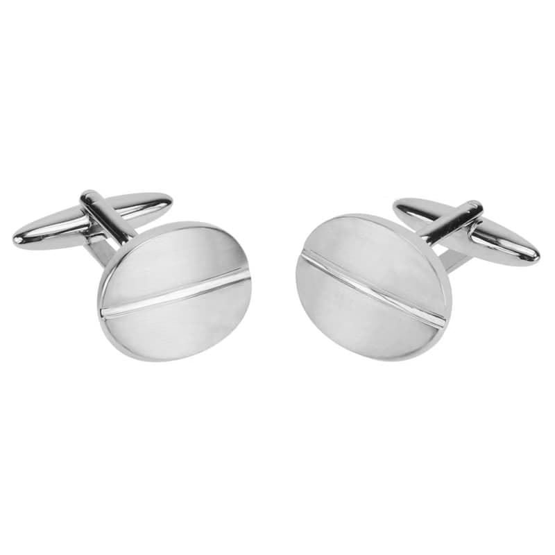 橢圓形銀色拉絲袖扣