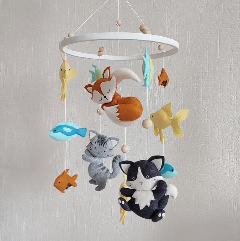 Mobile baby nursery decor woodland, fox crib mobile, expecting mom gift