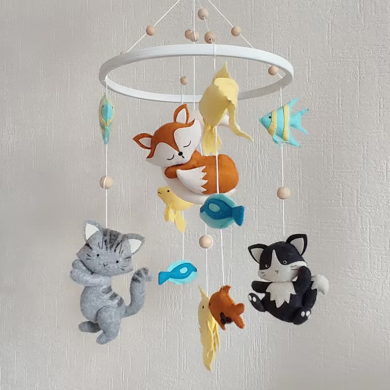 Mobile baby nursery decor woodland, fox crib mobile, expecting mom gift
