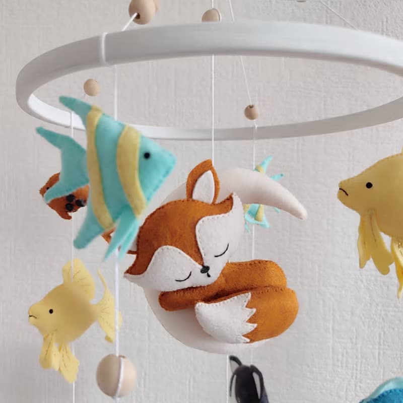 Mobile baby nursery decor woodland, fox crib mobile, expecting mom gift