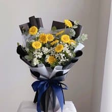 【鮮花】黃色小太陽花白深山櫻鮮花花束