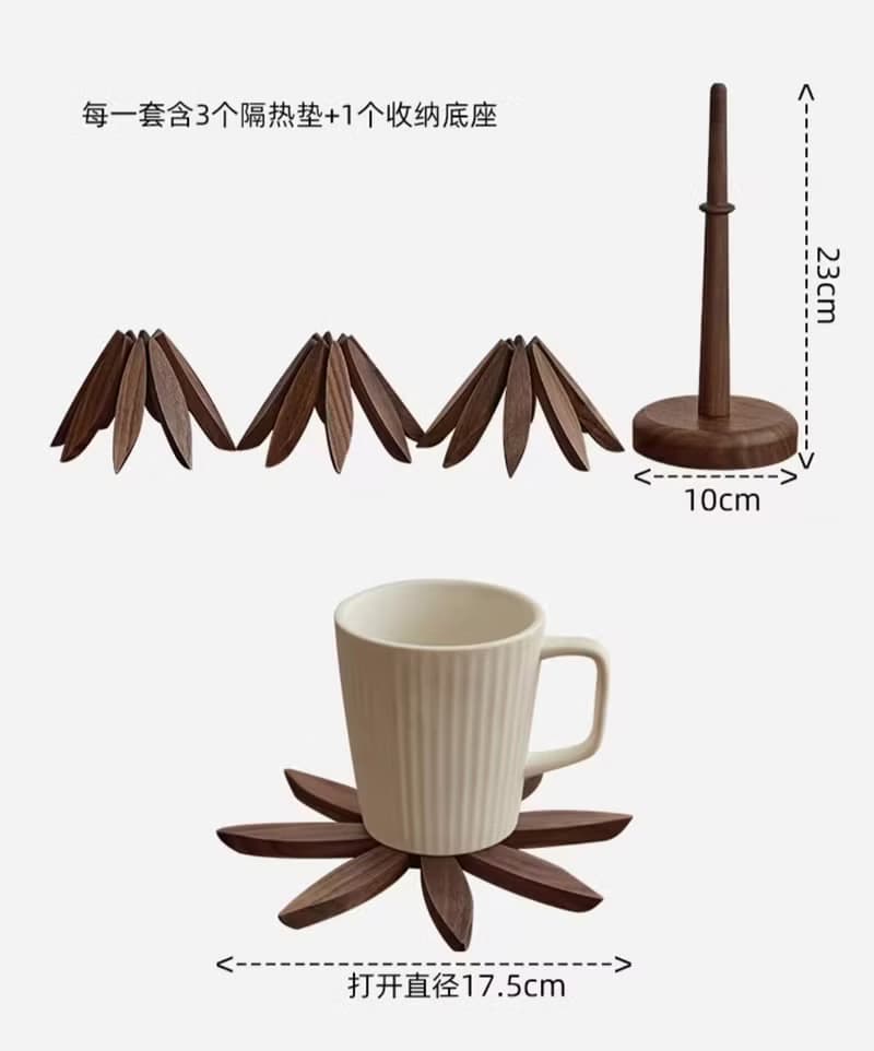 胡桃木隔熱杯墊  個性化獨特樹葉餐桌隔熱墊  聖誕樹款