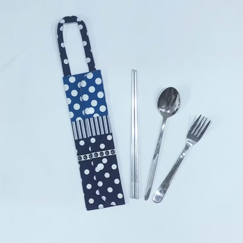 提把環保餐具套- 湛藍活潑大點