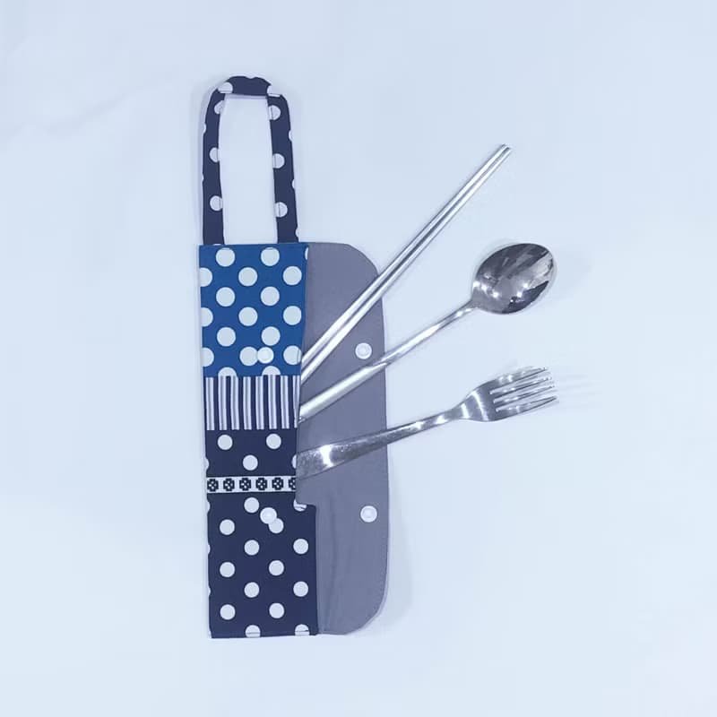 提把環保餐具套- 湛藍活潑大點