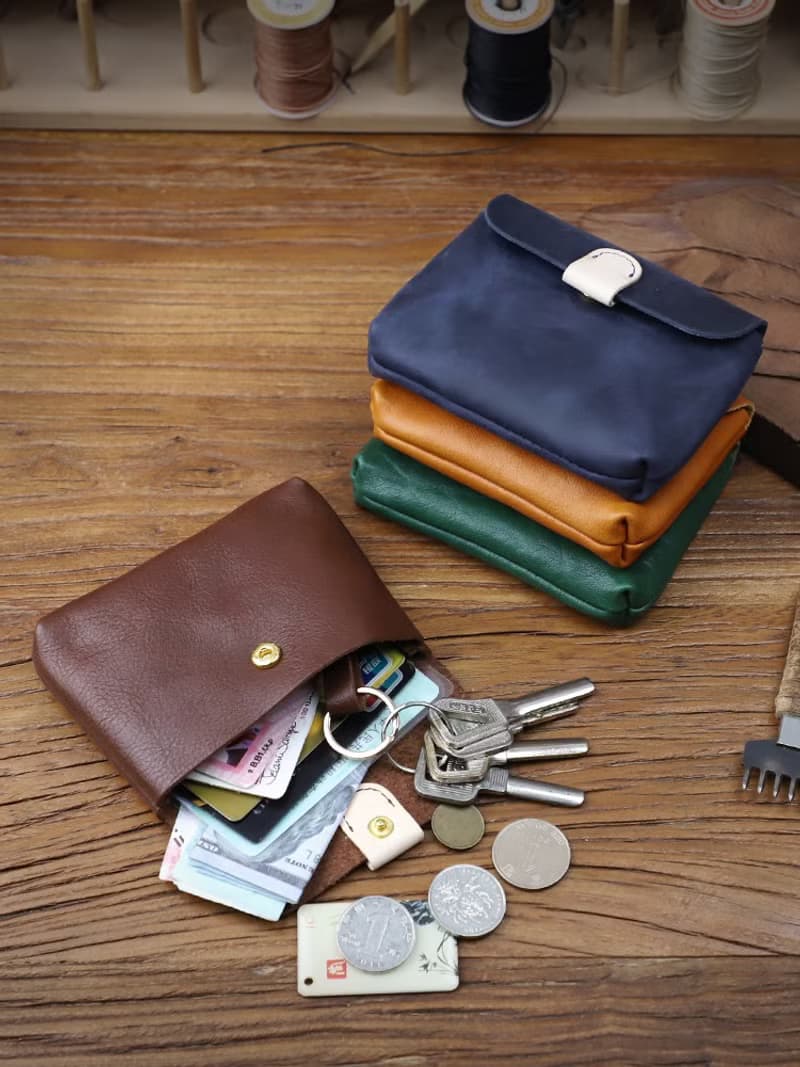 可愛軟皮收納卡包 頭層牛皮鑰匙零錢包 多色可選