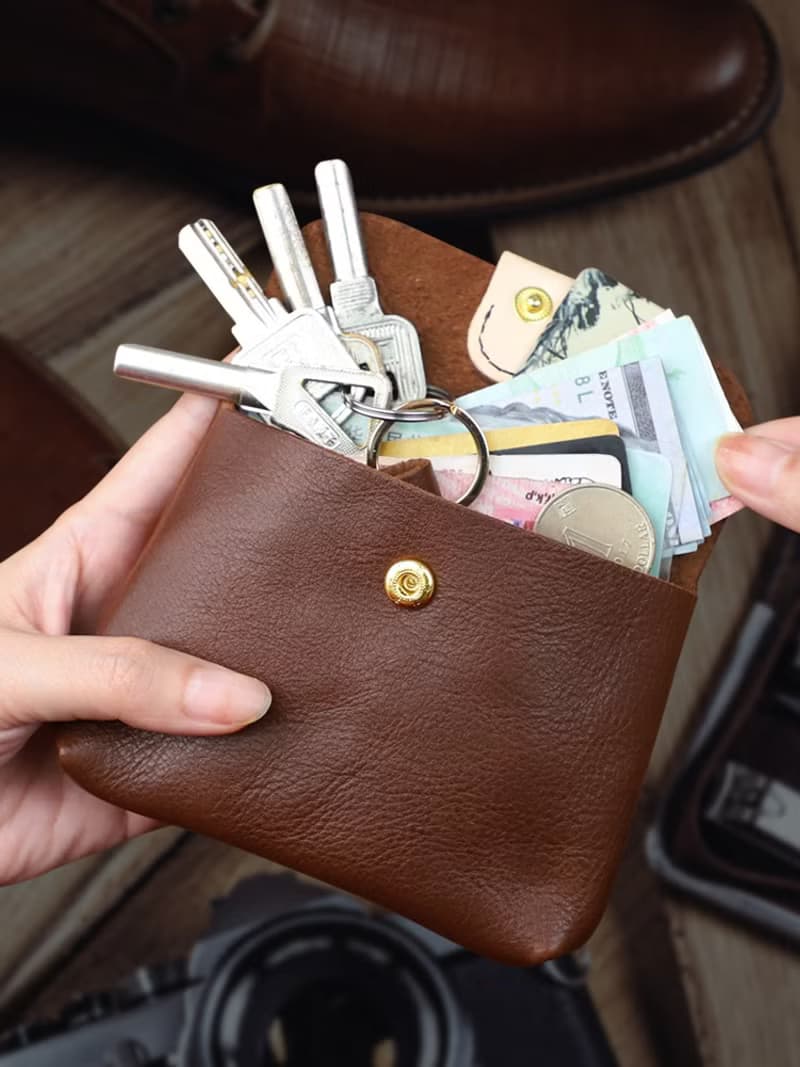 可愛軟皮收納卡包 頭層牛皮鑰匙零錢包 多色可選