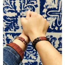 實木配不銹鋼情侶手鍊