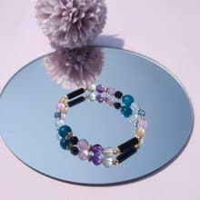 遊園驚夢。磷灰石 黃髮晶 紫水晶 14K包金 水晶礦石設計手鍊