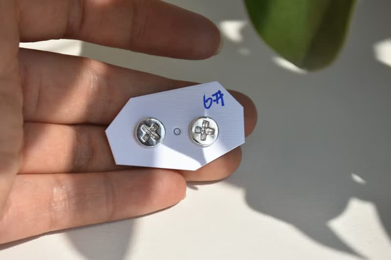 原創手工工業感螺絲釘不對稱純銀耳釘