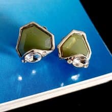 vintage jewelry  典雅墨綠塑料幾何造型 夾式耳環