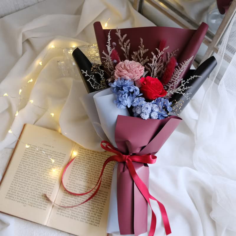 永生花束/紅色/永生花/不凋花/乾燥花/情人節花束