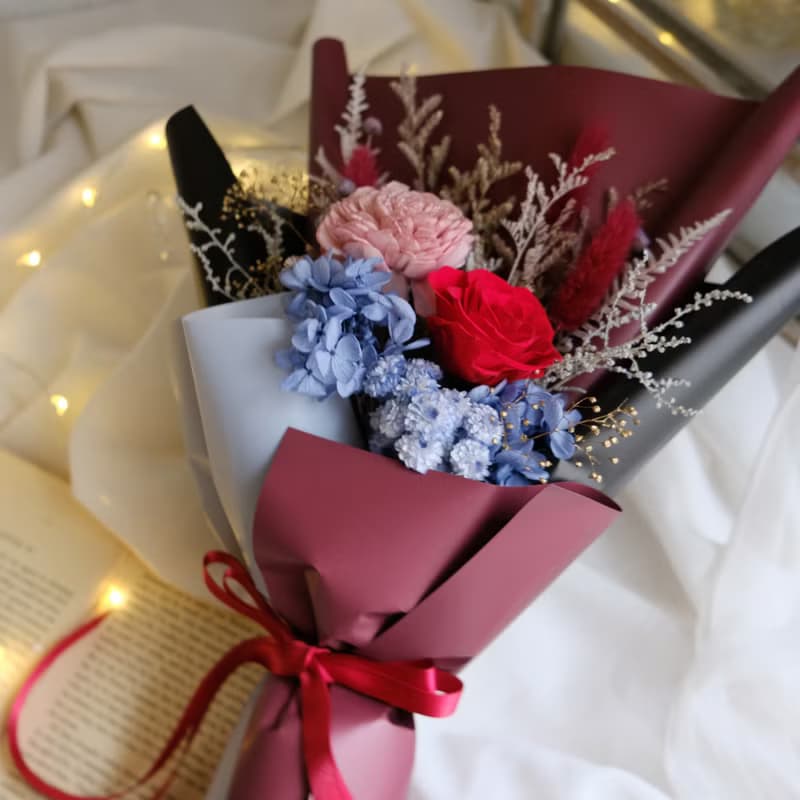 永生花束/紅色/永生花/不凋花/乾燥花/情人節花束