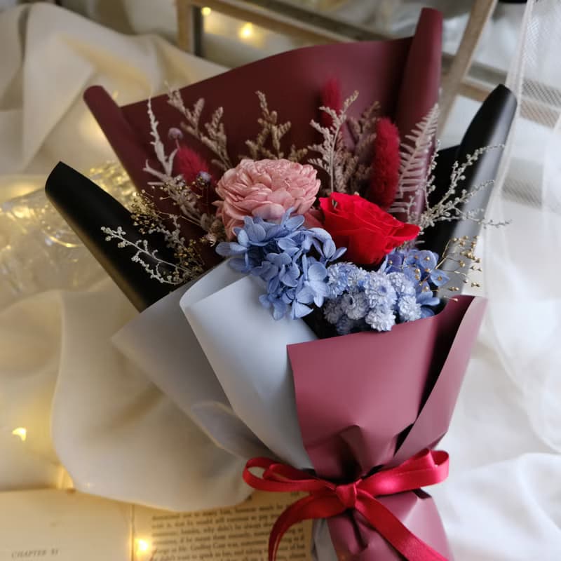 永生花束/紅色/永生花/不凋花/乾燥花/情人節花束