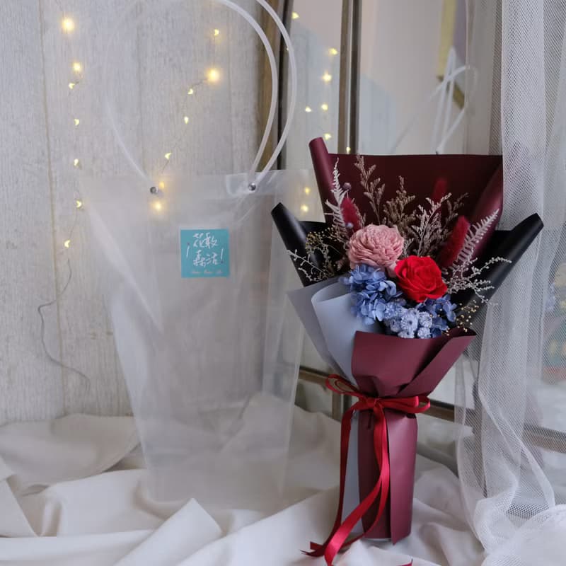 永生花束/紅色/永生花/不凋花/乾燥花/情人節花束