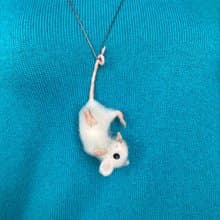 女款逼真白老鼠項鍊吊墜 針氈可愛羊毛動物
