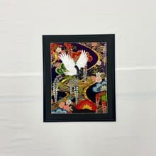 【きもの額装】113　色打掛　刺繍着物　紫　鶴　縁起物　和モダンインテリア　和室　引越祝い　新築祝い　長寿祝い made in japan