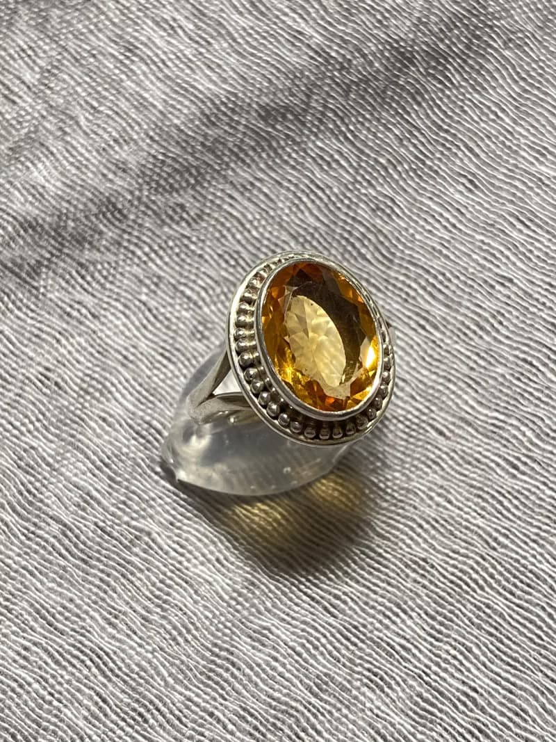 天然 黃水晶 戒指 尼泊爾 手工製 925純銀
