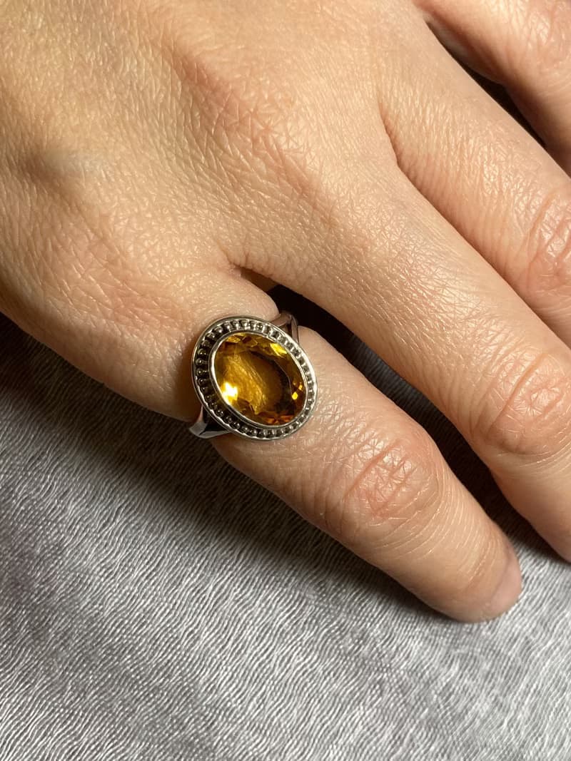 天然 黃水晶 戒指 尼泊爾 手工製 925純銀