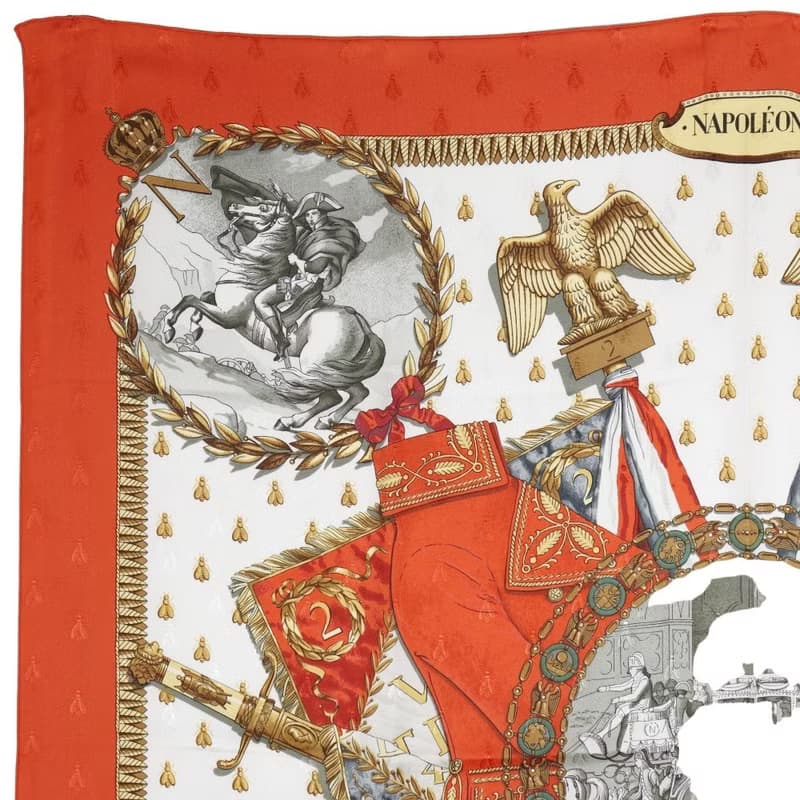 【日本直送】エルメス HERMES カレ90 スカーフ NAPOLEON ナポレオン シルク 白/オレンジ レディース【中古】