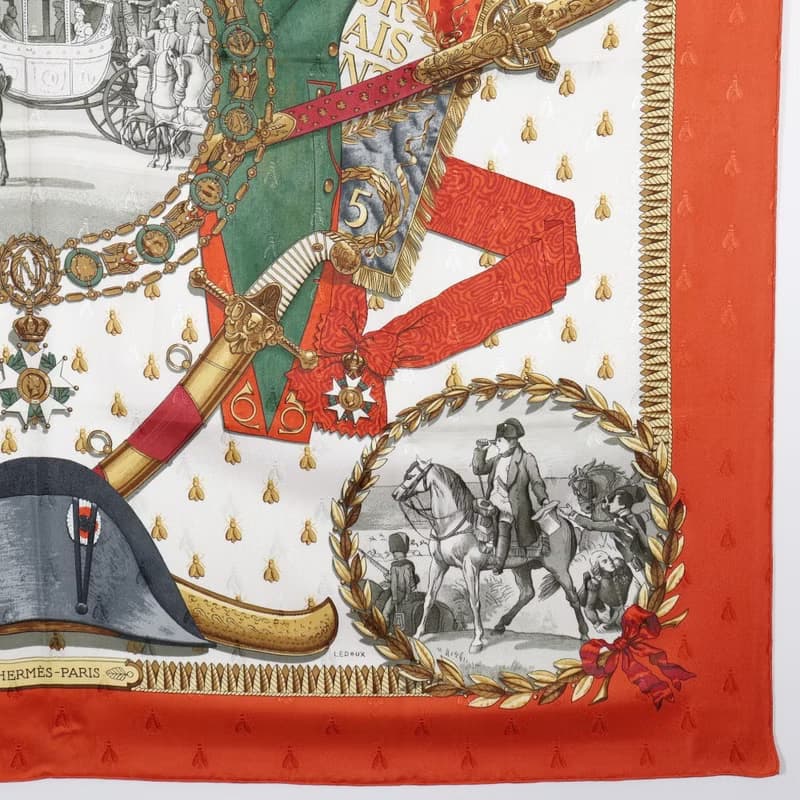【日本直送】エルメス HERMES カレ90 スカーフ NAPOLEON ナポレオン シルク 白/オレンジ レディース【中古】