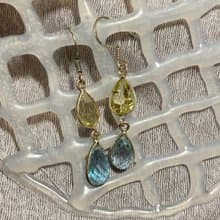天然 檸檬 天空藍 托帕石 耳墜 耳飾 印度製 915純銀