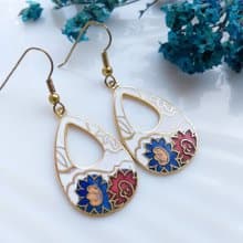 Vintage Jewelry 西洋古董飾品 白底花卉 景泰藍 耳勾 針式耳環