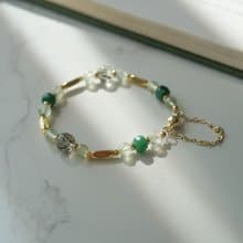 綠髮晶切面祖母綠葡萄石14KGF磁扣手鏈