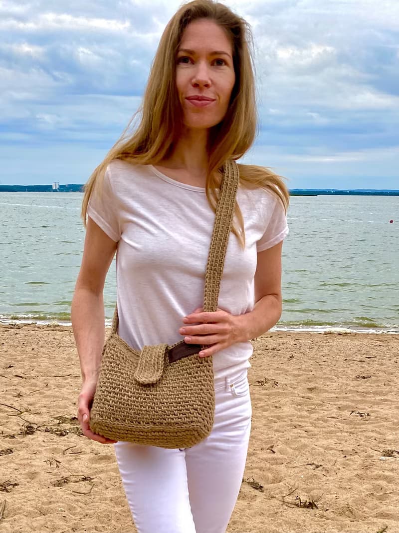 Crochet Crossbody Jute Bag, Crochet Jute Purse, Reusable Bag