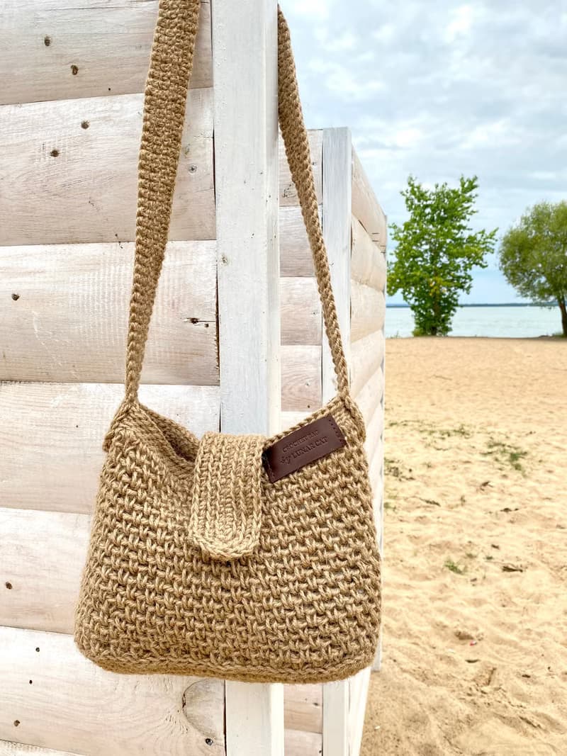 Crochet Crossbody Jute Bag, Crochet Jute Purse, Reusable Bag