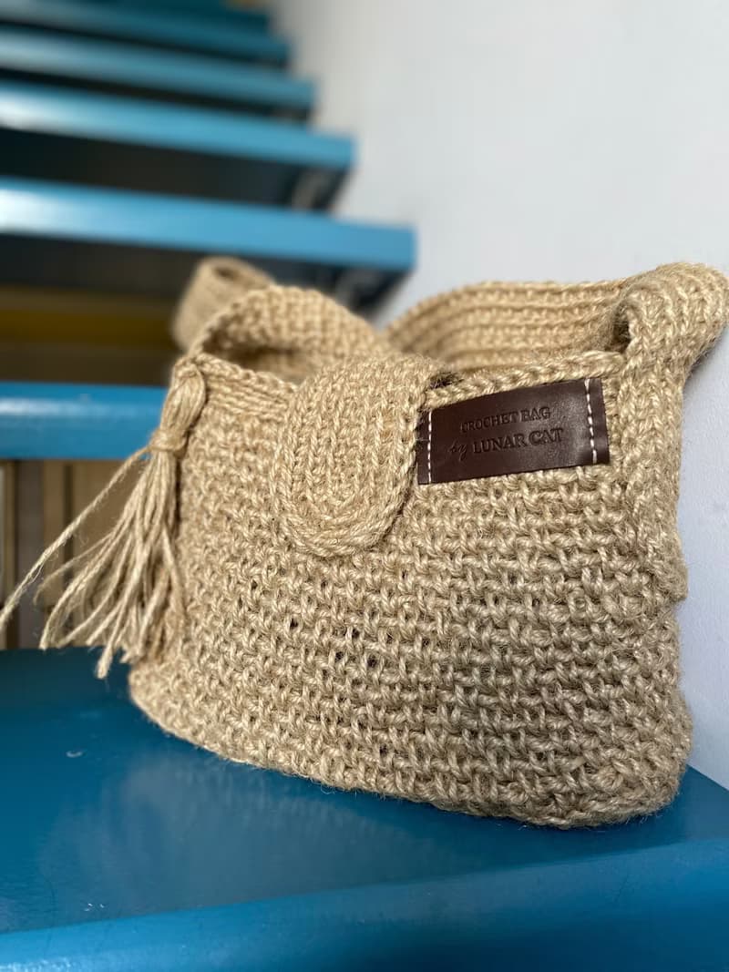 Crochet Crossbody Jute Bag, Crochet Jute Purse, Reusable Bag