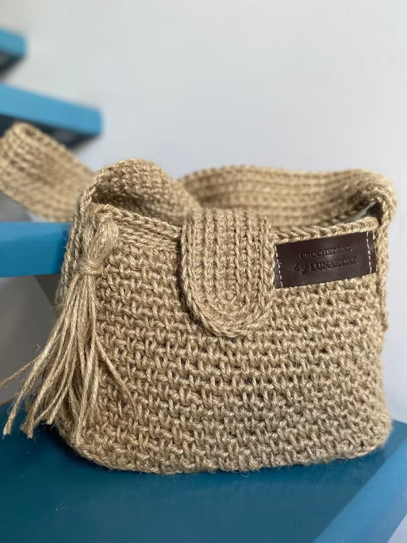 Crochet Crossbody Jute Bag, Crochet Jute Purse, Reusable Bag