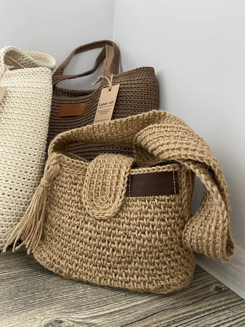 Crochet Crossbody Jute Bag, Crochet Jute Purse, Reusable Bag