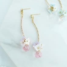 Rosy Garden 閃亮彎彎小花流沙水晶球耳環 可換耳夾