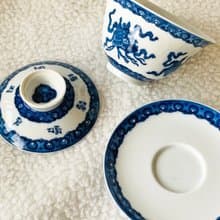 中國 青花瓷手繪八吉祥蓋杯組│祥瑞福德 圓滿無量