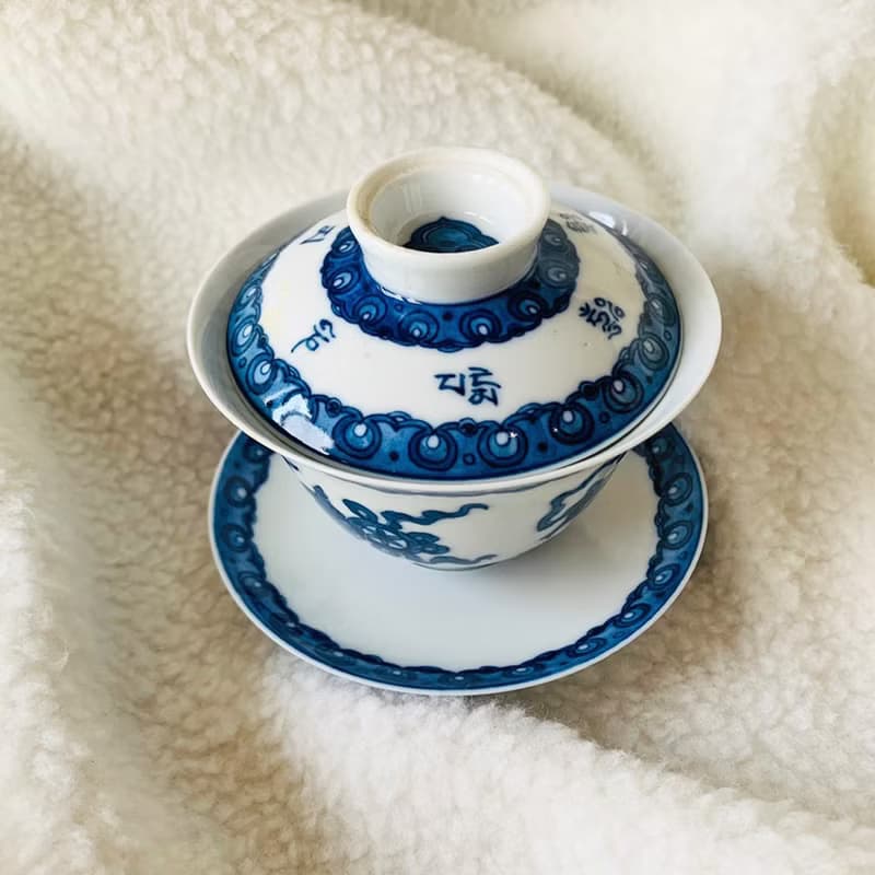 中國 青花瓷手繪八吉祥蓋杯組│祥瑞福德 圓滿無量