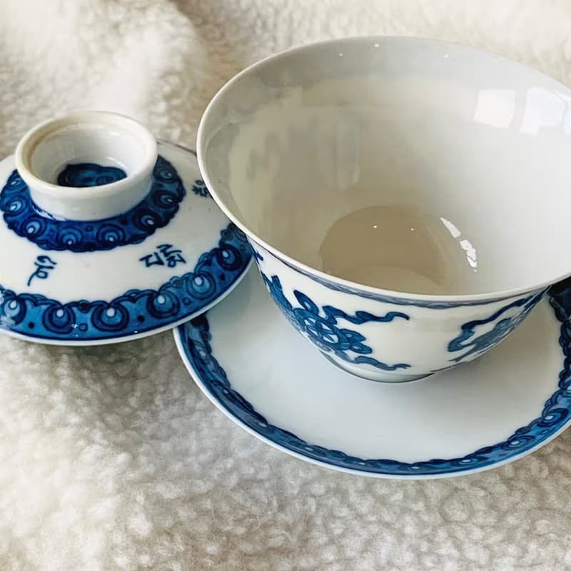 中國 青花瓷手繪八吉祥蓋杯組│祥瑞福德 圓滿無量