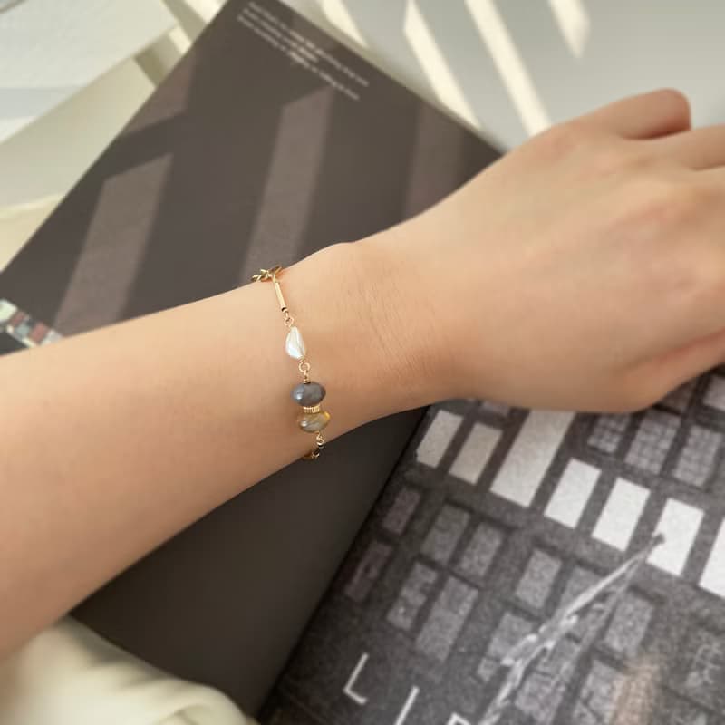 月光詩人 瑪瑙珍珠手鍊 14Kgf