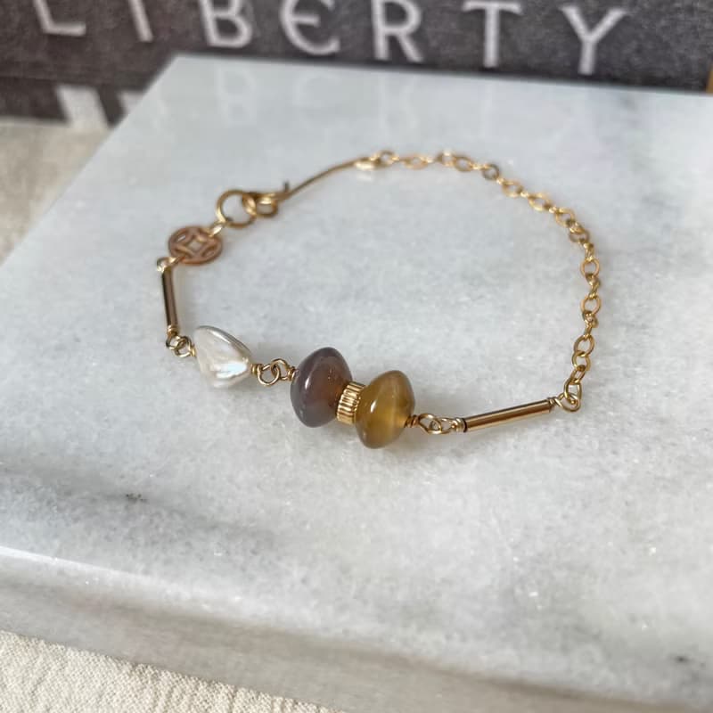 月光詩人 瑪瑙珍珠手鍊 14Kgf