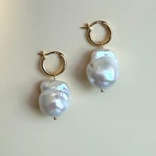 粉雾星海 巴洛克珍珠耳環