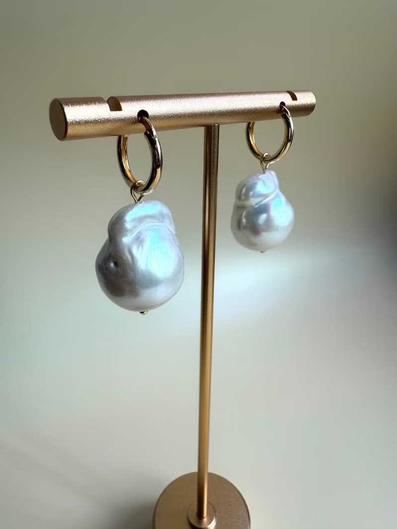 粉雾星海 巴洛克珍珠耳環