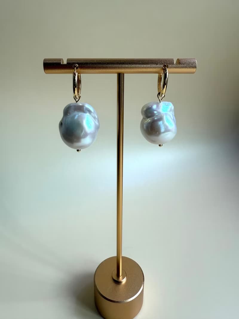 粉雾星海 巴洛克珍珠耳環